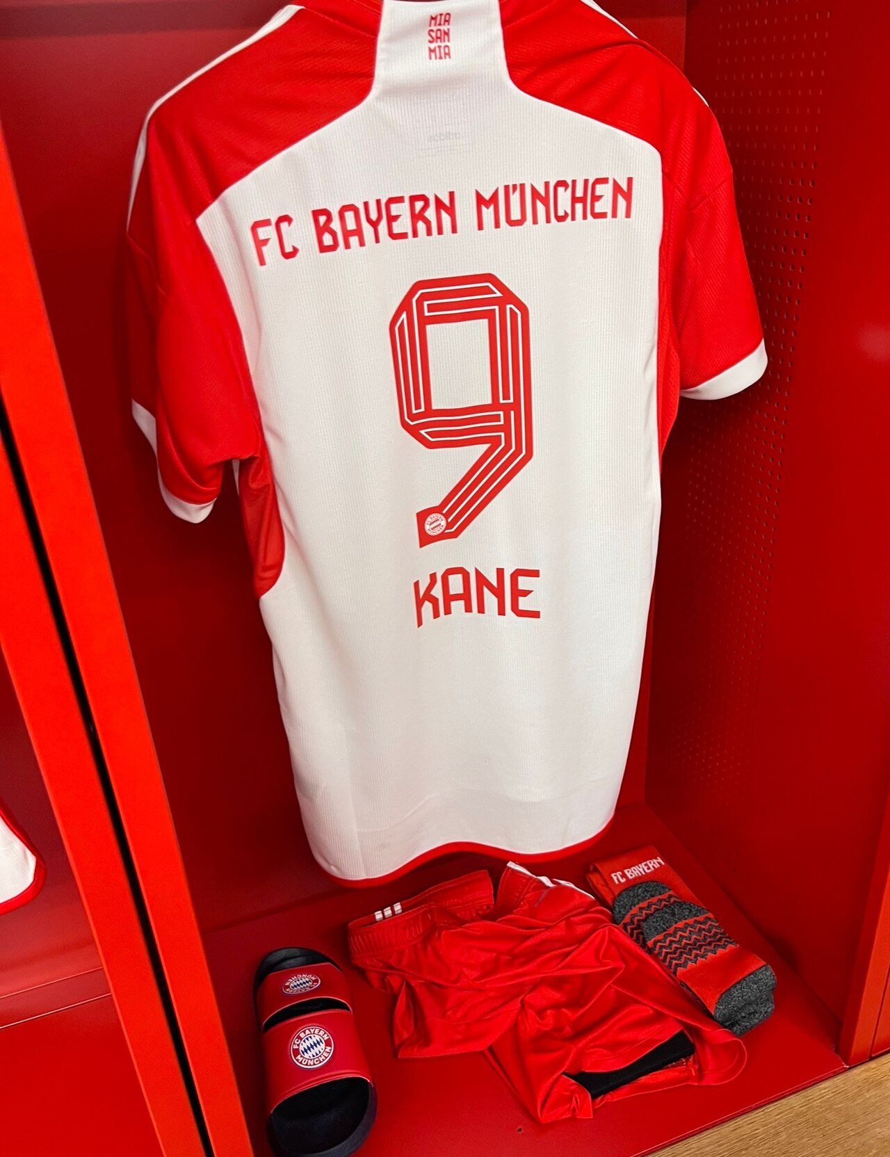 Harry Kane Bayern Munich shirt on display at the Allianz Arena