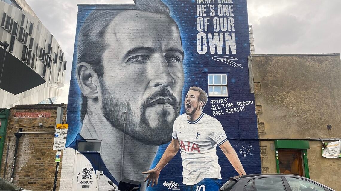Mural of Harry Kane outside the Tottenham Hotspur Stadium