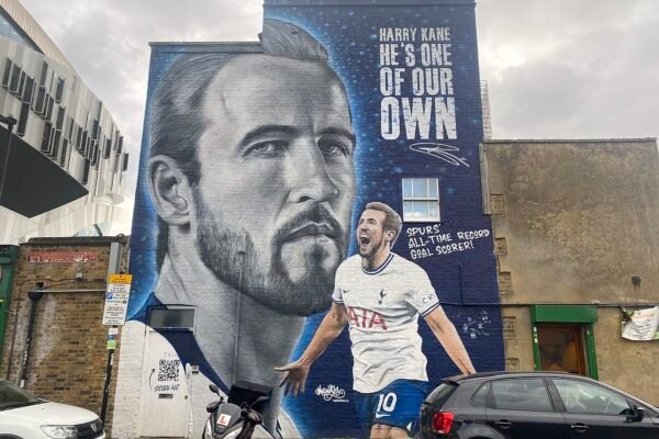 Mural of Harry Kane outside the Tottenham Hotspur Stadium